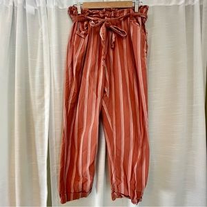 THREAD & SUPPLY Linen Pants Orange White Strips Drawstring Waist Size XL